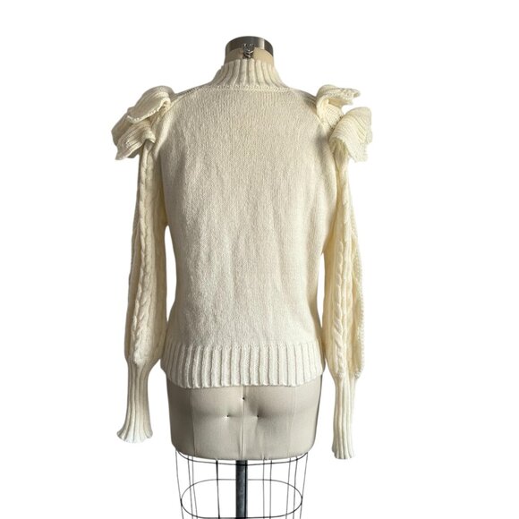 Ivory Cream Cable Knit Sweater w/Ruffles - S - Picture 7 of 7
